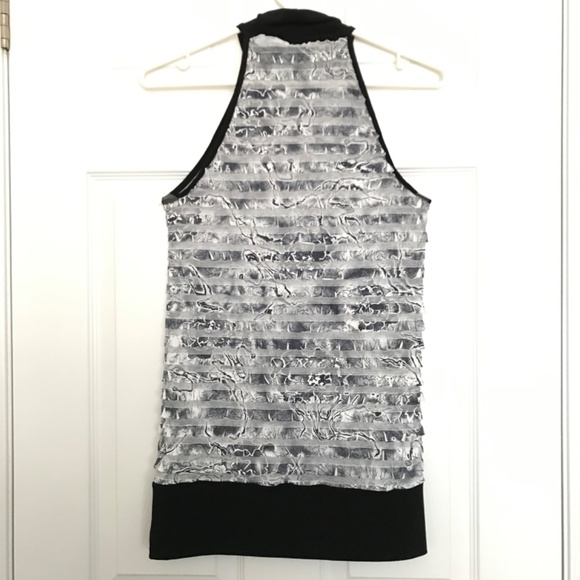 Y2K Suzy Shier Floral Sleeveless High Neck Blouse Top M Black White - Picture 3 of 10